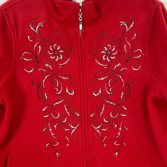 Red Embroidered Fleece Jacket by Northern Traditions Size LP - Picture 2 of 11